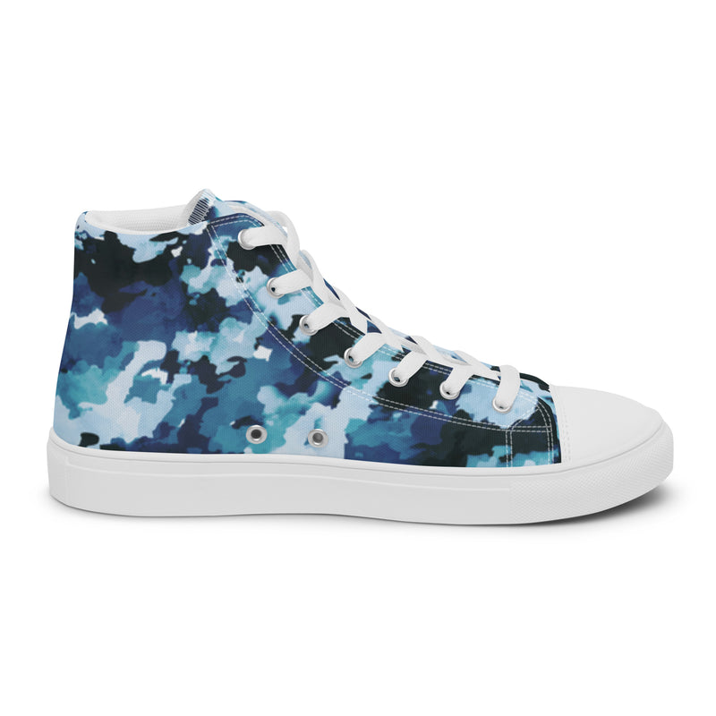 Blue Ink Splash High Top #26 - Angled View | HA!LO Canvas Sneakers