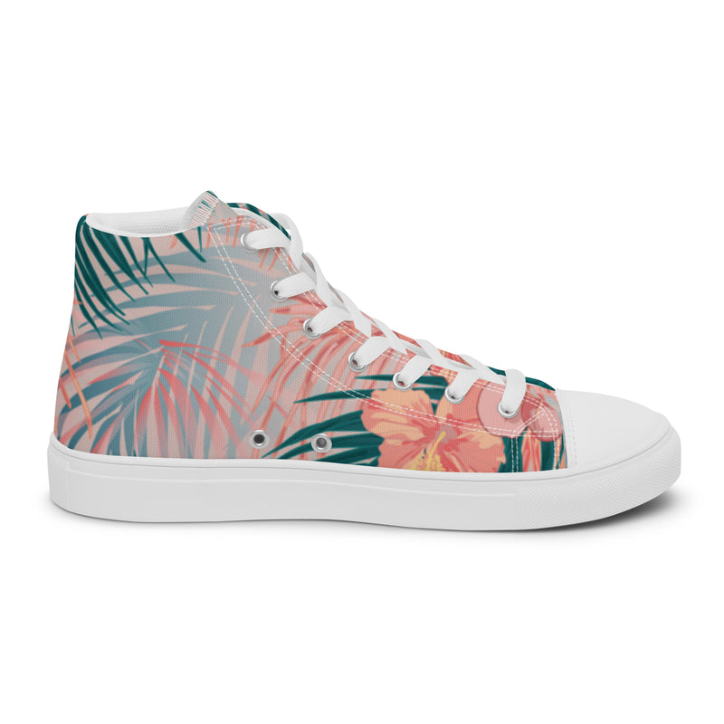 Tropical Hibiscus High Top #28 - Angled View | HA!LO Canvas Sneakers