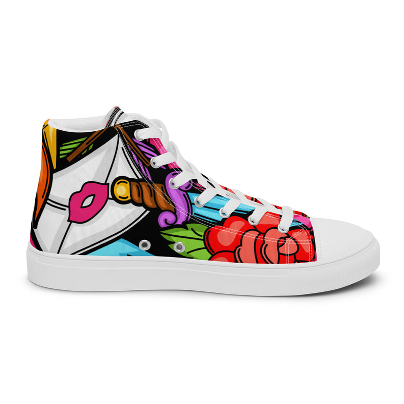 Skull Rose High Top #36 - Angled View | HA!LO Canvas Sneakers
