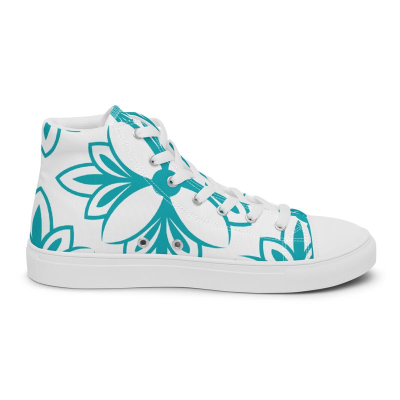 Teal Leaf Art High Top #47 - Angled View | HA!LO Canvas Sneakers