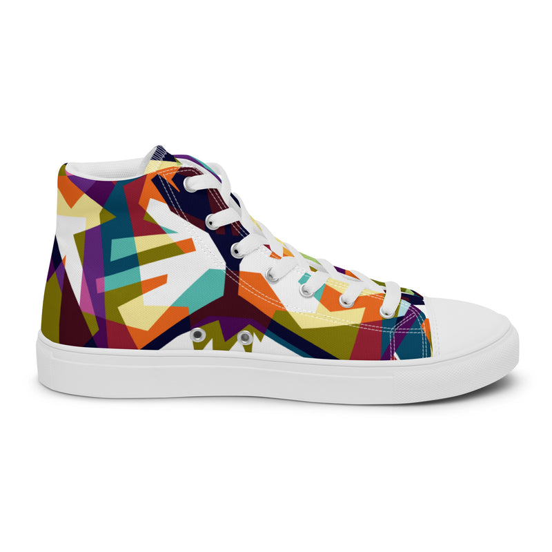 Geometric Mosaic High Top #56 - Angled View | HA!LO Canvas Sneakers