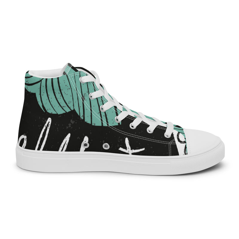 Green Stripe Art High Top #58 - Angled View | HA!LO Canvas Sneakers
