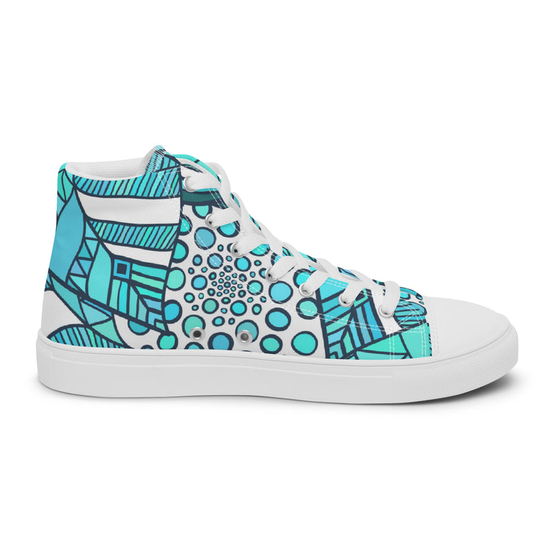 Teal Abstract High Top #60 - Angled View | HA!LO Canvas Sneakers