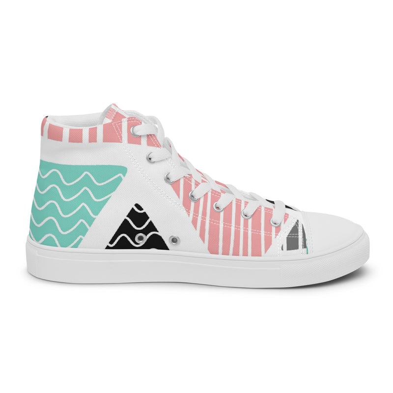 Pink Stripe Dot High Top #63 - Angled View | HA!LO Canvas Sneakers