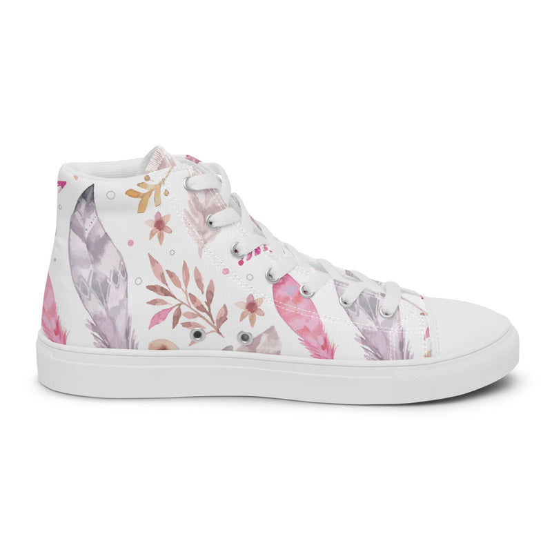 Pink Botanical High Top #68 - Angled View | HA!LO Canvas Sneakers