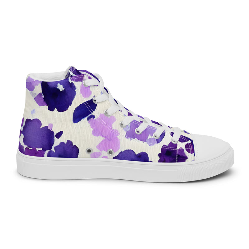 Purple Watercolor High Top #74 - Angled View | HA!LO Canvas Sneakers