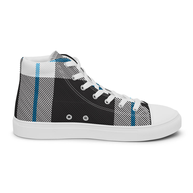 Blue Tartan High Top #84 - Angled View | HA!LO Canvas Sneakers