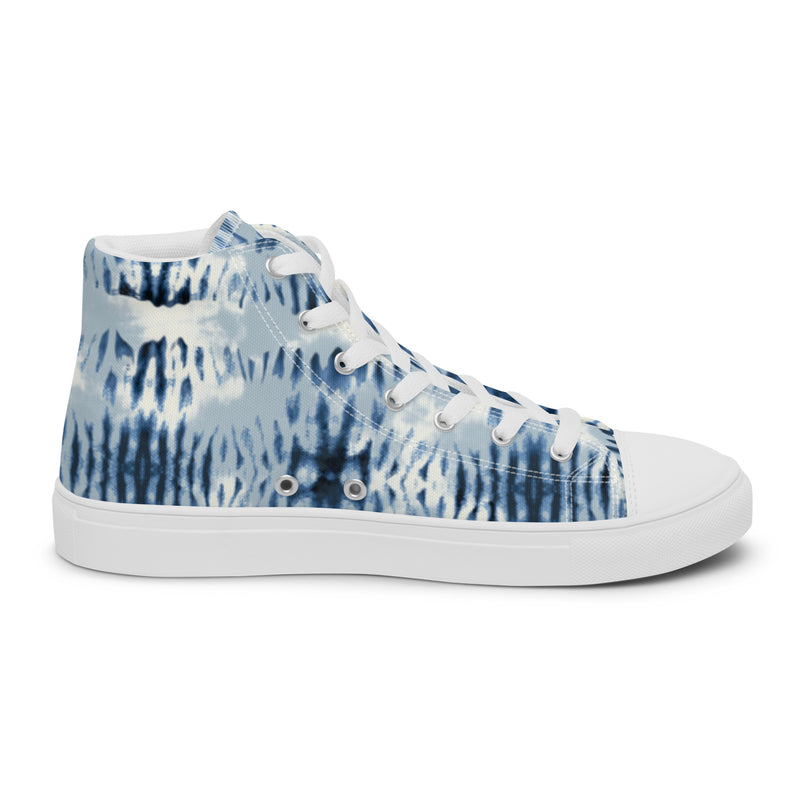 Blue Tie Dye High Top #98 - Angled View | HA!LO Canvas Sneakers