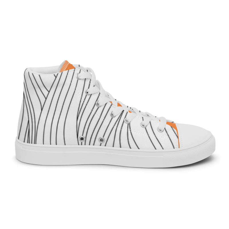 Orange Pinstripe High Top #99 - Angled View | HA!LO Canvas Sneakers