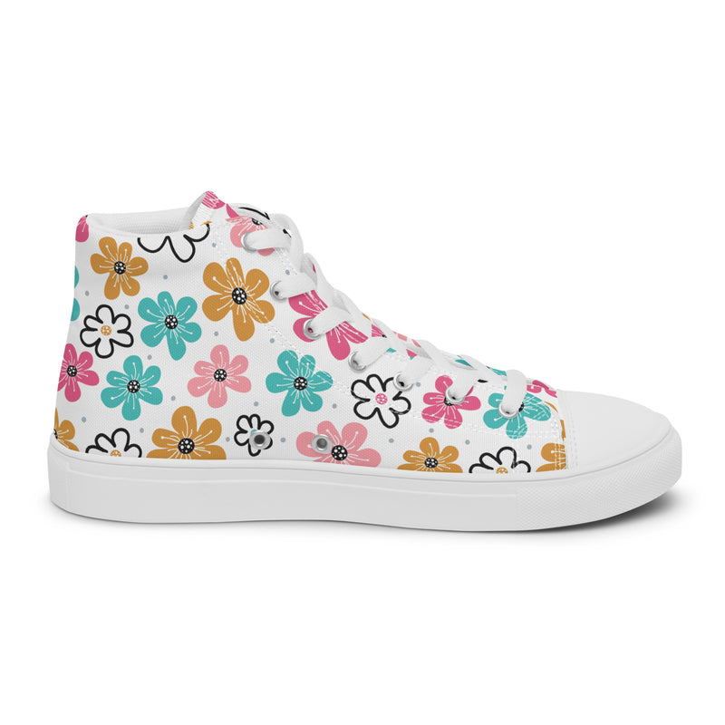 Retro Flower High Top #133 - Angled View | HA!LO Canvas Sneakers