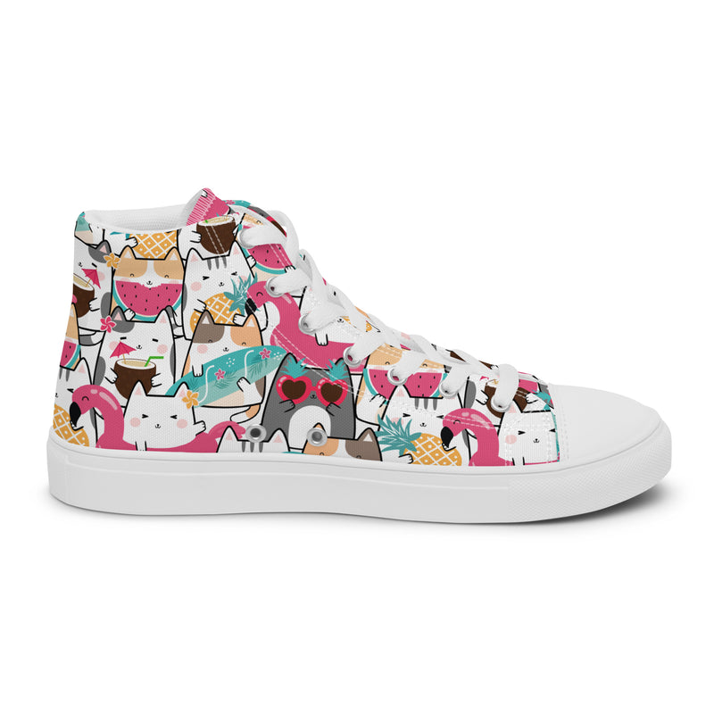 Cat Party High Top #142 - Angled View | HA!LO Canvas Sneakers