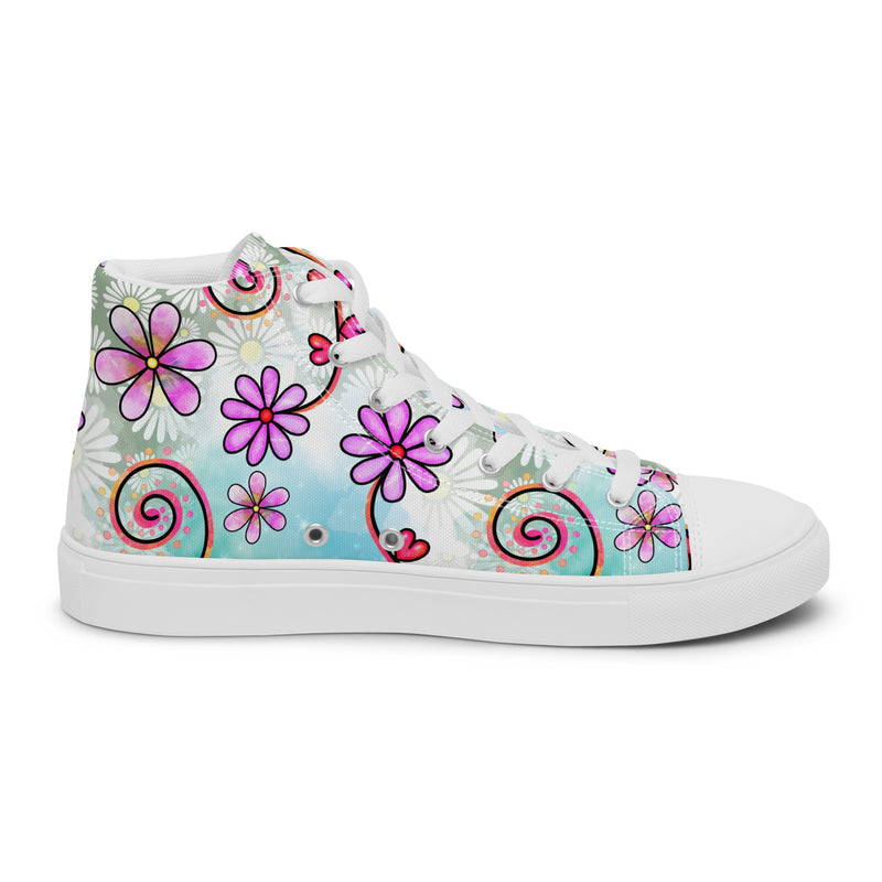 Spring Daisy High Top #152 - Angled View | HA!LO Canvas Sneakers