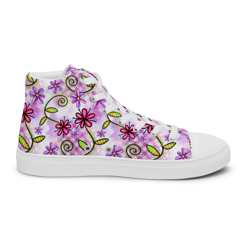 Purple Flower High Top #153 - Angled View | HA!LO Canvas Sneakers