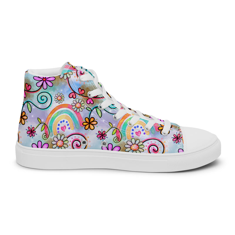 Rainbow Flower High Top #155 - Angled View | HA!LO Canvas Sneakers