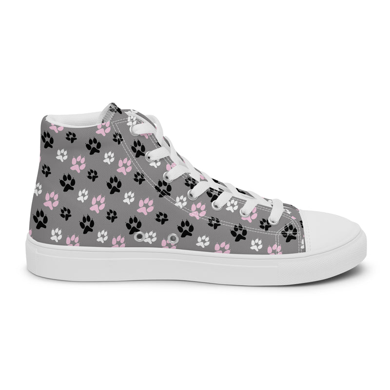 Gray Paw Print High Top #162 - Angled View | HA!LO Canvas Sneakers