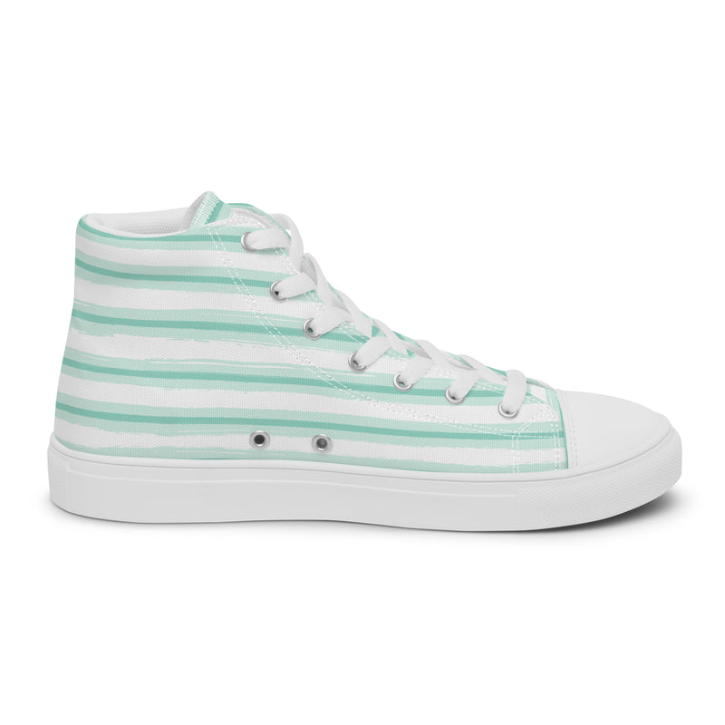 Seafoam Stripe High Top #186 - Angled View | HA!LO Canvas Sneakers