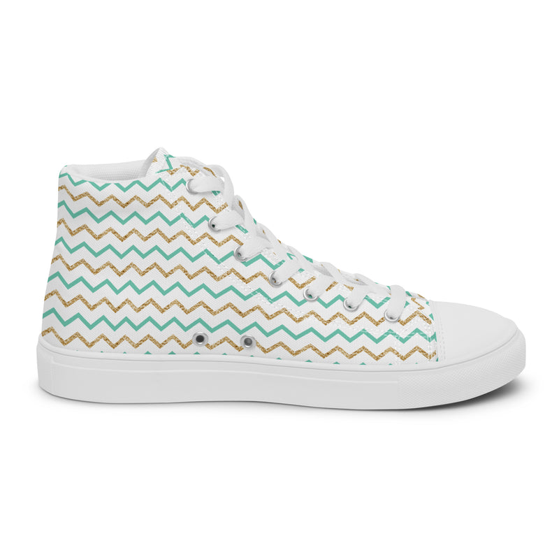 Mint Chevron High Top #189 - Angled View | HA!LO Canvas Sneakers