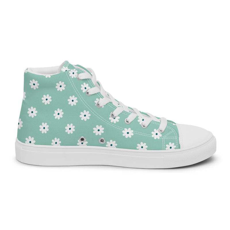 Mint Daisy High Top #203 - Angled View | HA!LO Canvas Sneakers