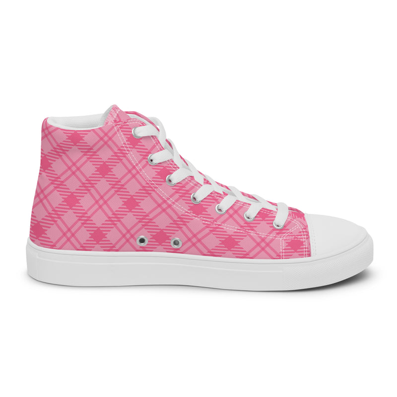 Pink Plaid High Top #225 - Angled View | HA!LO Canvas Sneakers