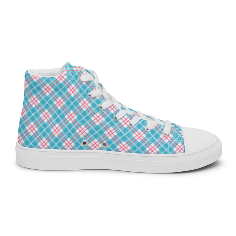 Blue Plaid High Top #228 - Angled View | HA!LO Canvas Sneakers