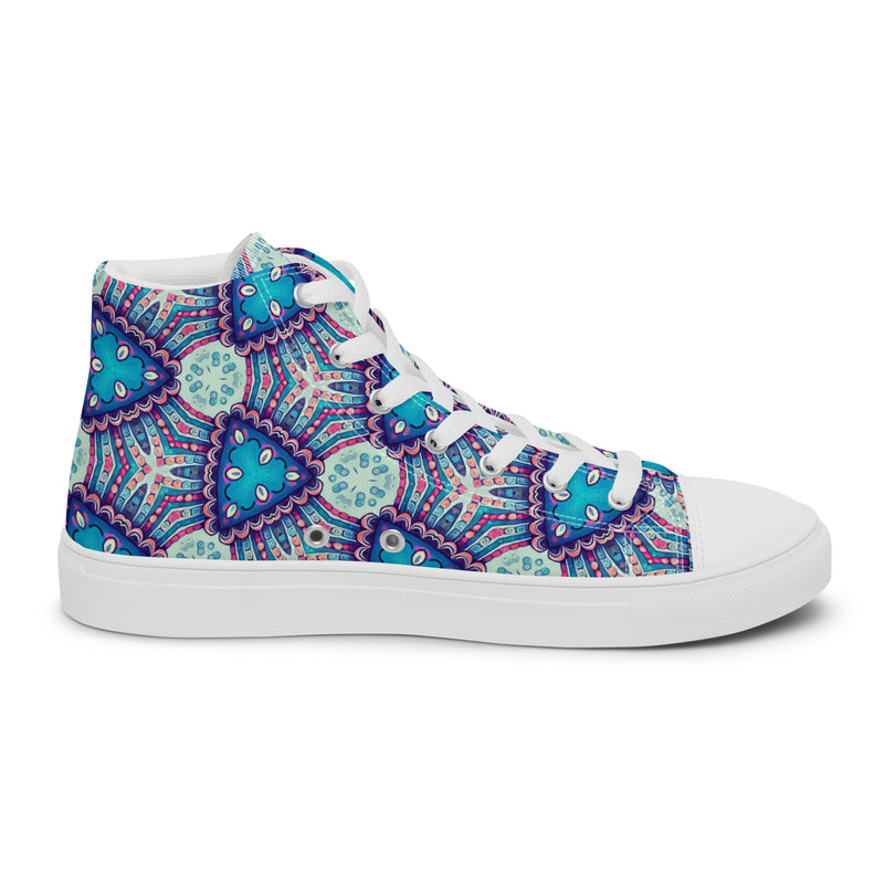 Blue Mandala High Top #252 - Angled View | HA!LO Canvas Sneakers