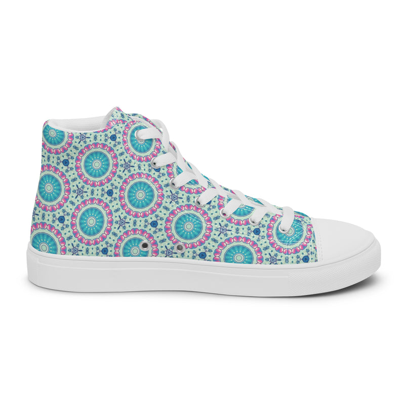 Teal Mandala High Top #253 - Angled View | HA!LO Canvas Sneakers