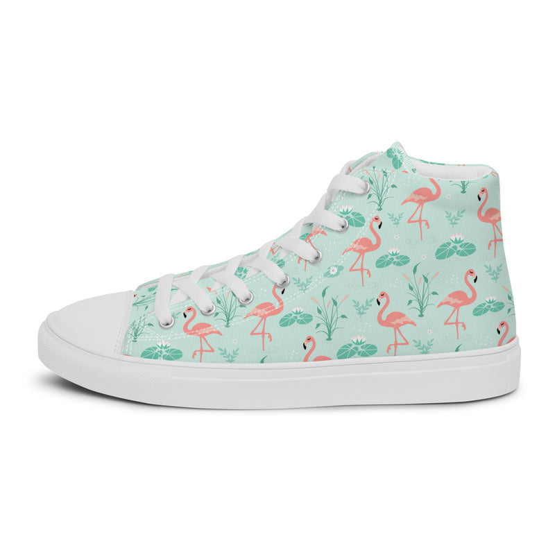 Flamingo Mint High Top #185 - Angled View | HA!LO Canvas Sneakers