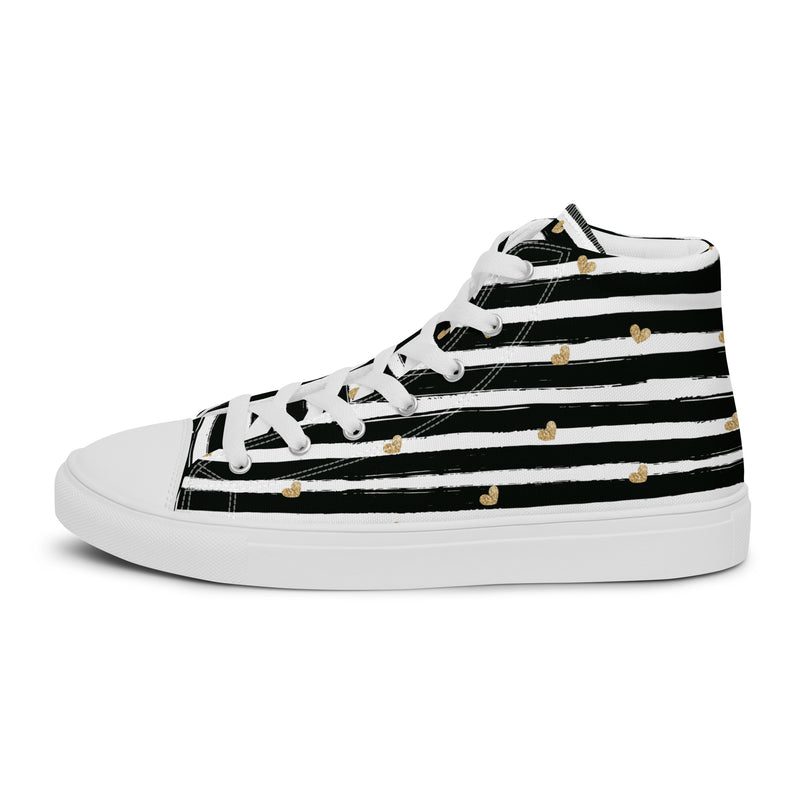 Gold Stripe High Top #187 - Angled View | HA!LO Canvas Sneakers