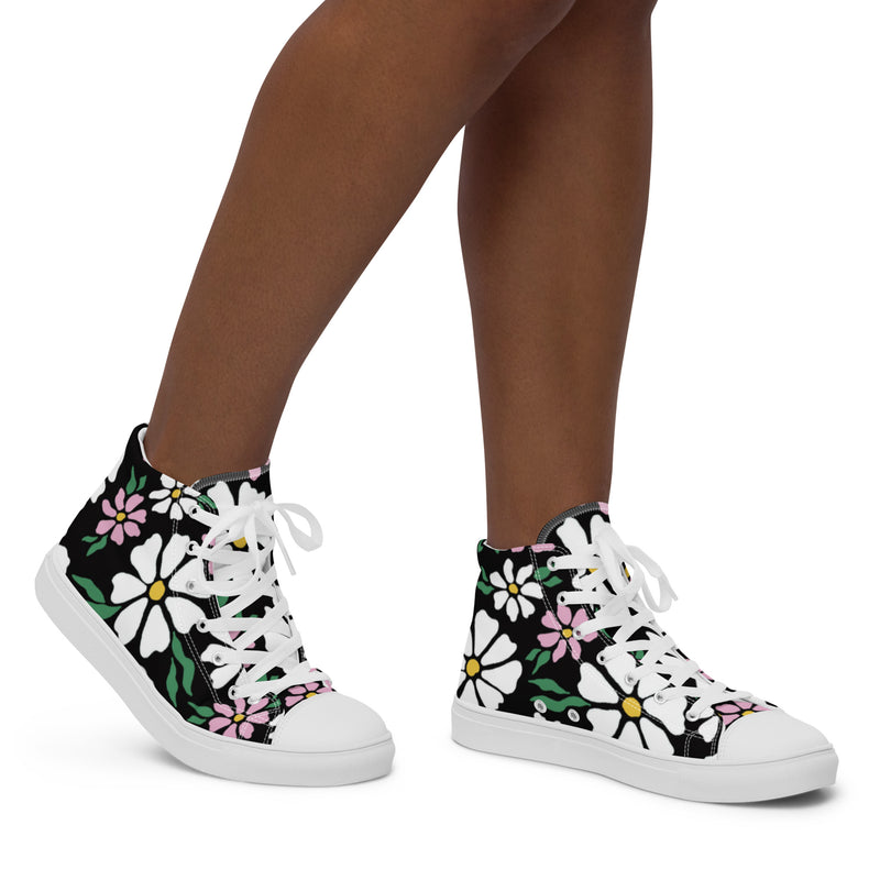 Black Daisy High Top #4 - Opposite Side | HA!LO Canvas Sneakers