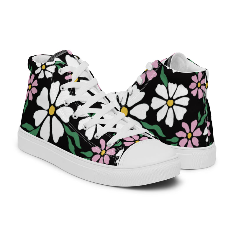 Black Daisy High Top #4 - Top Down View | HA!LO Canvas Sneakers