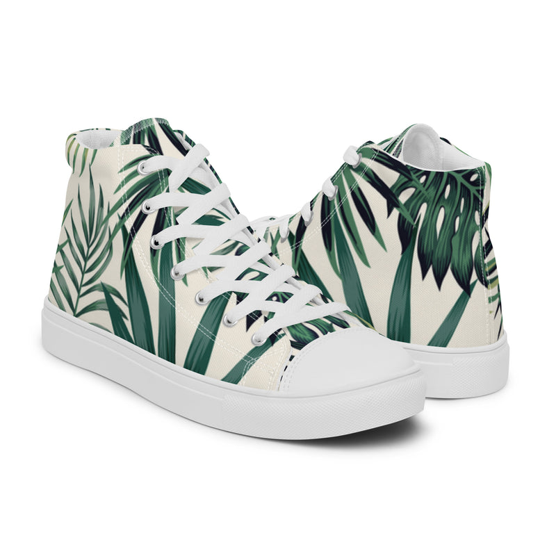 Palm Frond High Top #19 - Top Down View | HA!LO Canvas Sneakers