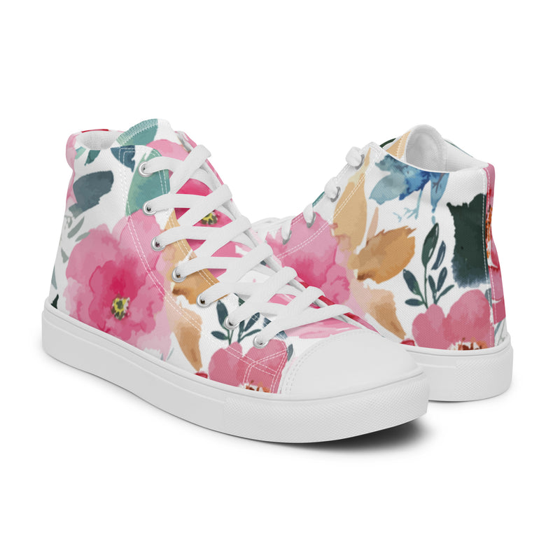 Watercolor Rose High Top #25 - Top Down View | HA!LO Canvas Sneakers