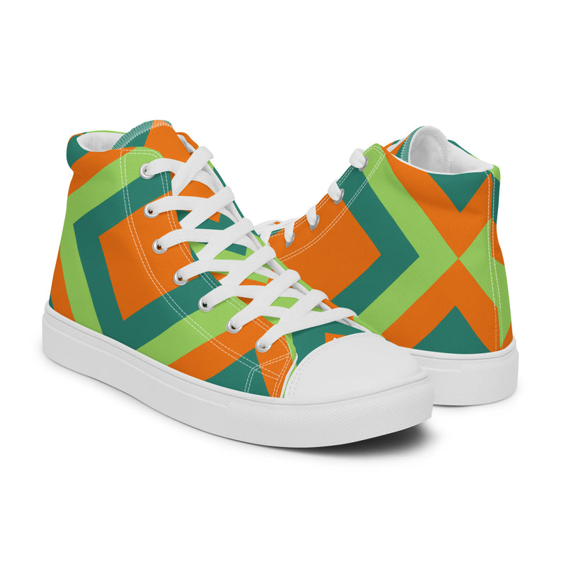 Orange Geometric High Top #44 - Top Down View | HA!LO Canvas Sneakers