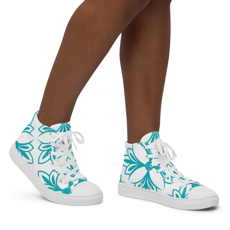 Teal Leaf Art High Top #47 - Opposite Side | HA!LO Canvas Sneakers