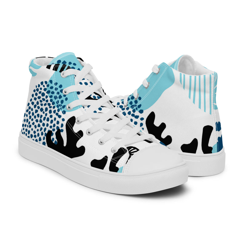 Blue Dot Abstract High Top #57 - Top Down View | HA!LO Canvas Sneakers