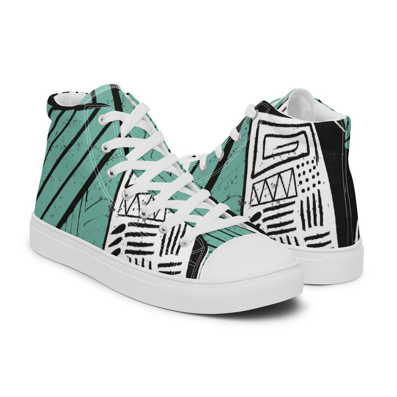 Green Stripe Art High Top #58 - Top Down View | HA!LO Canvas Sneakers