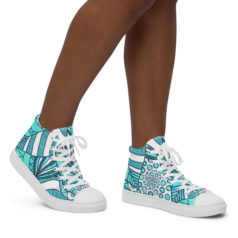 Teal Abstract High Top #60 - Opposite Side | HA!LO Canvas Sneakers