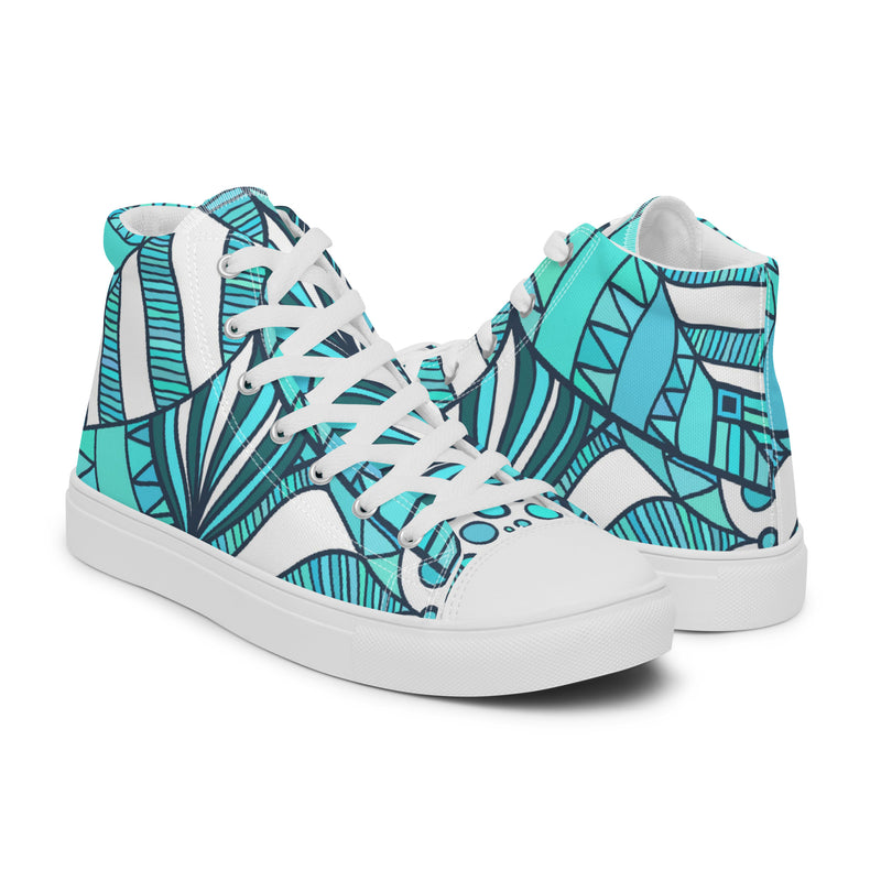 Teal Abstract High Top #60 - Top Down View | HA!LO Canvas Sneakers