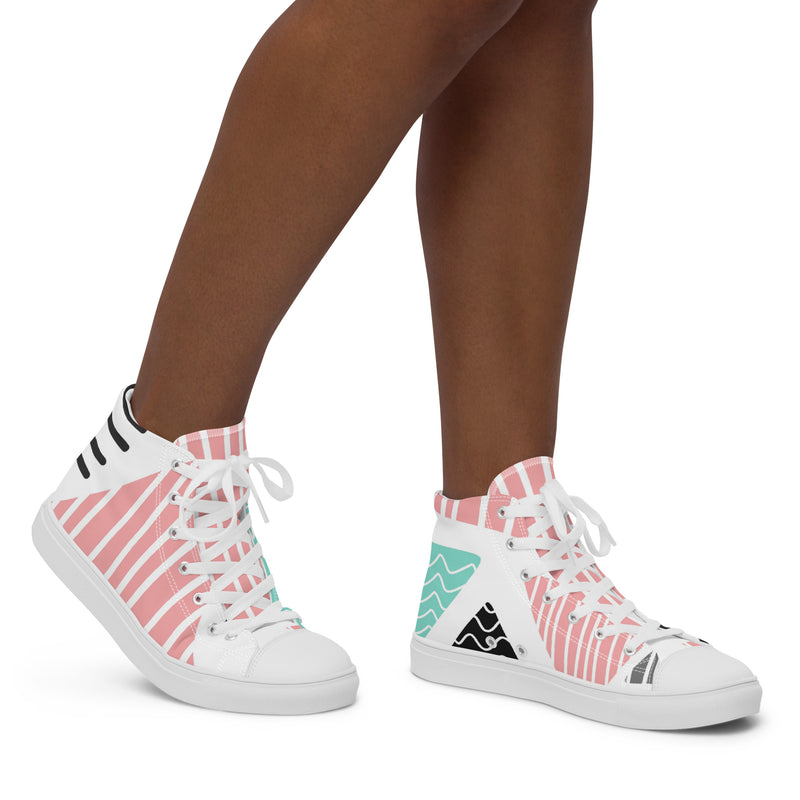 Pink Stripe Dot High Top #63 - Opposite Side | HA!LO Canvas Sneakers