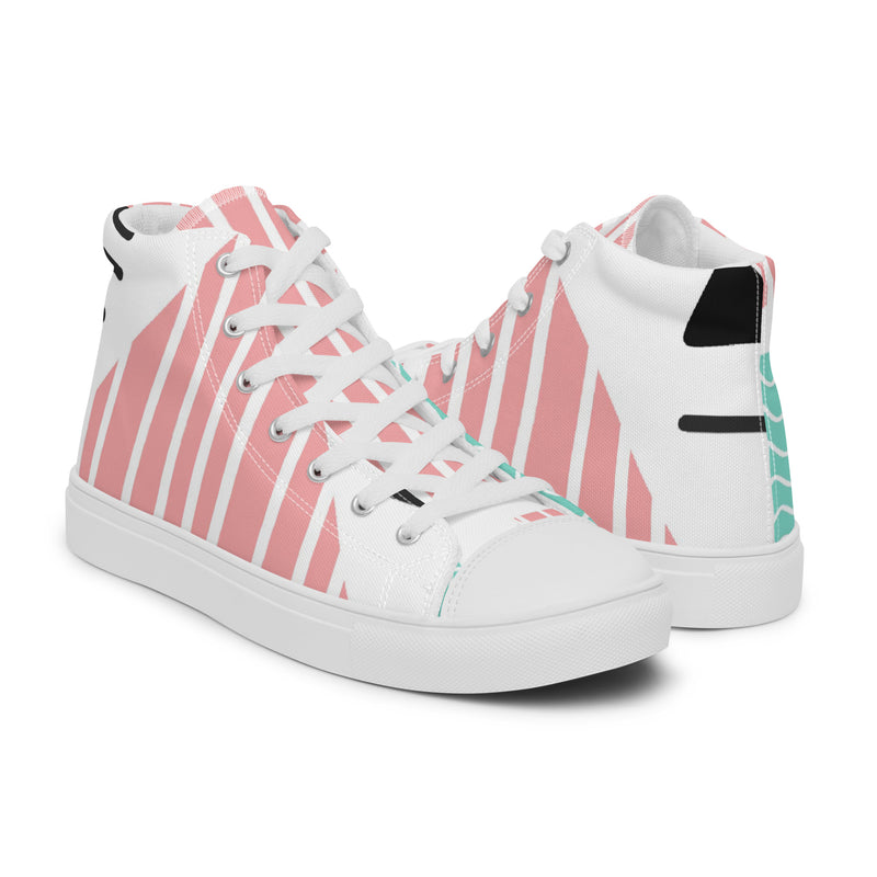 Pink Stripe Dot High Top #63 - Top Down View | HA!LO Canvas Sneakers