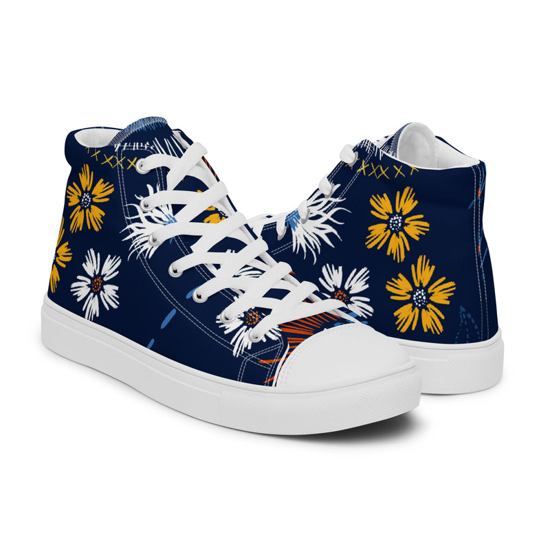 Navy Daisy High Top #86 - Top Down View | HA!LO Canvas Sneakers