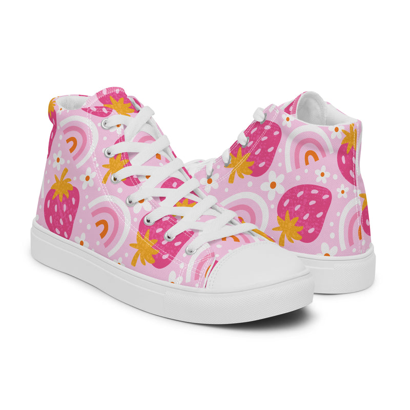 Rainbow Strawberry High Top #122 - Top Down View | HA!LO Canvas Sneakers