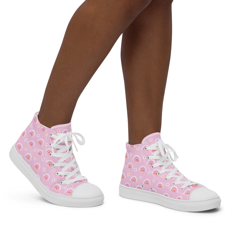 Pink Rainbow High Top #123 - Opposite Side | HA!LO Canvas Sneakers