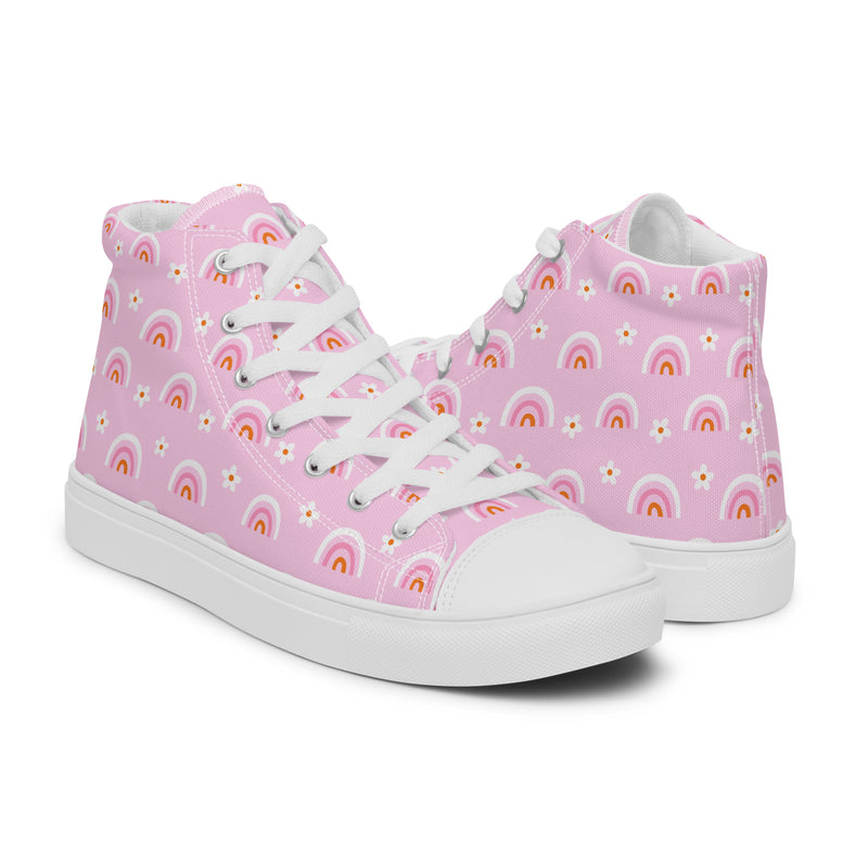 Pink Rainbow High Top #123 - Top Down View | HA!LO Canvas Sneakers