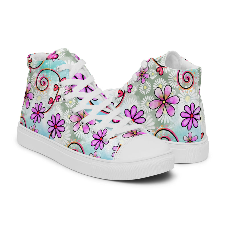 Spring Daisy High Top #152 - Top Down View | HA!LO Canvas Sneakers
