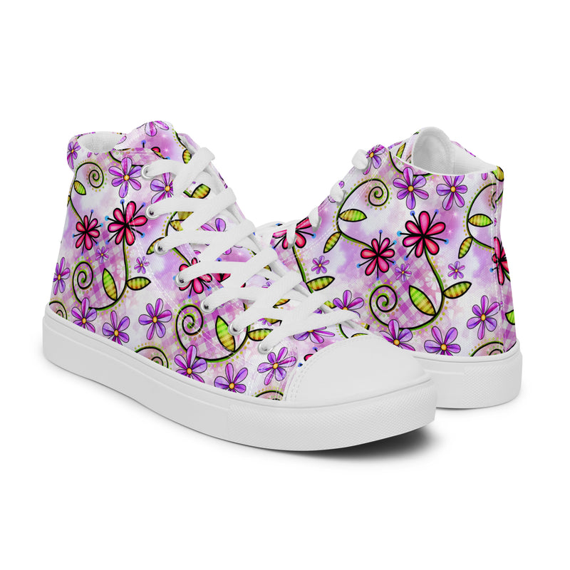 Purple Flower High Top #153 - Top Down View | HA!LO Canvas Sneakers
