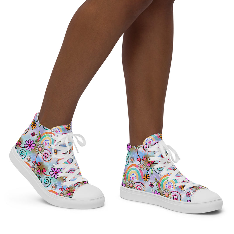 Rainbow Flower High Top #155 - Opposite Side | HA!LO Canvas Sneakers