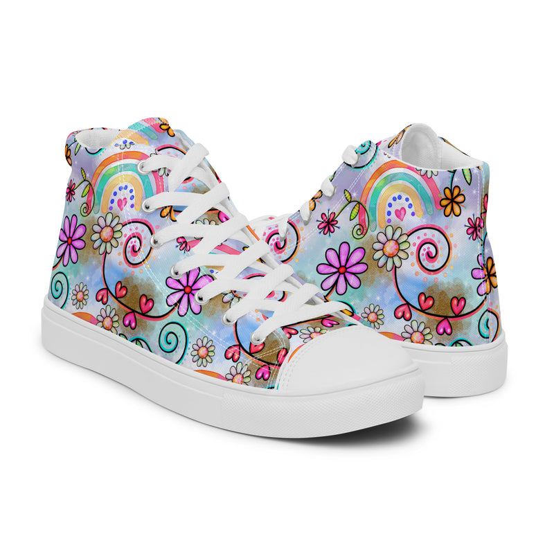 Rainbow Flower High Top #155 - Top Down View | HA!LO Canvas Sneakers