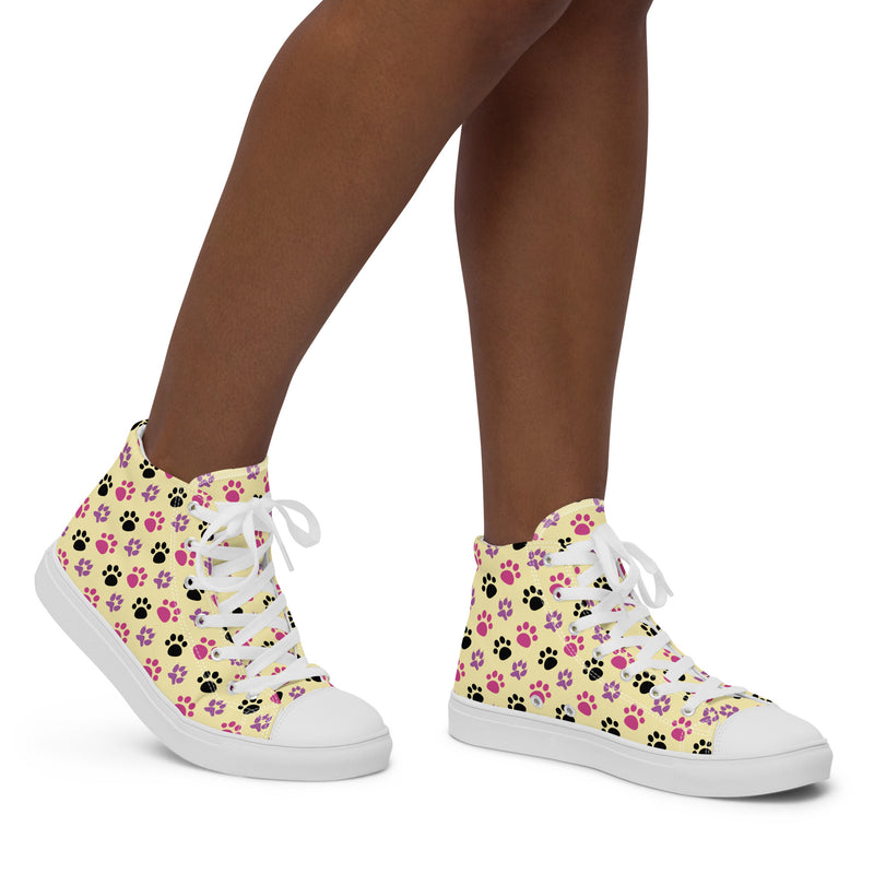 Yellow Paw Print High Top #164 - Opposite Side | HA!LO Canvas Sneakers