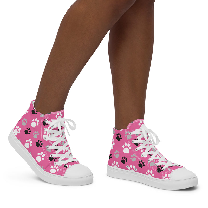 Pink Paw Print High Top #165 - Opposite Side | HA!LO Canvas Sneakers
